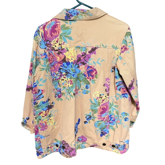 Susan Graver Yellow Floral Denim Jacket Relaxed Fit size M - Great Condition - Picture 2 of 4